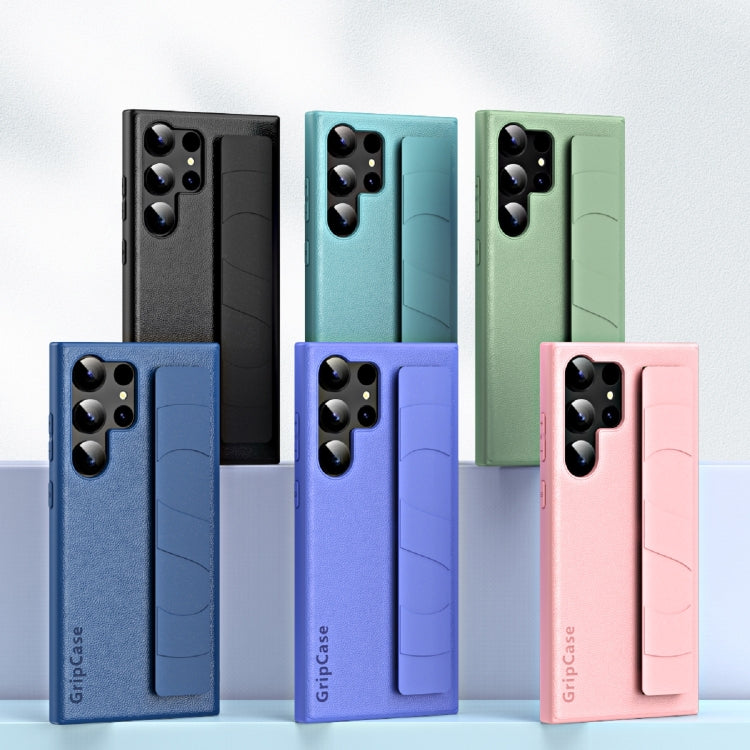 For Samsung Galaxy S25 Ultra 5G Skin Elastic Wrist Grip Back Cover Phone Case(Navy Blue)