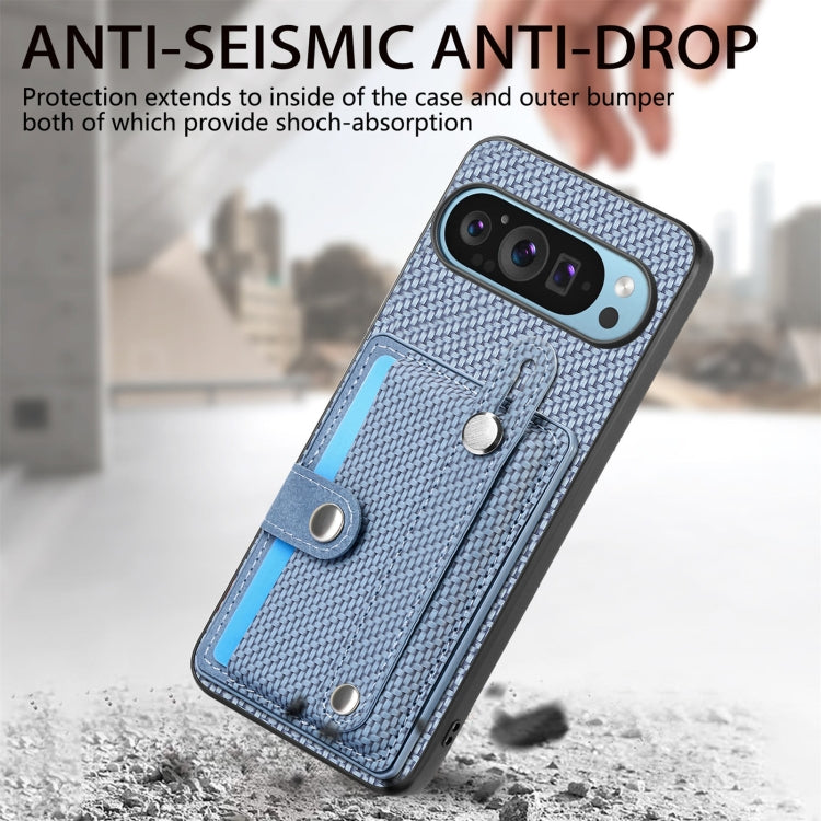 For Google Pixel 9 Wristband Kickstand Card Wallet Back Cover Phone Case with Tool Knife(Blue) - Google Cases by PMC TechLife | Online Shopping South Africa | PMC TechLife | Buy Now Pay Later Mobicred