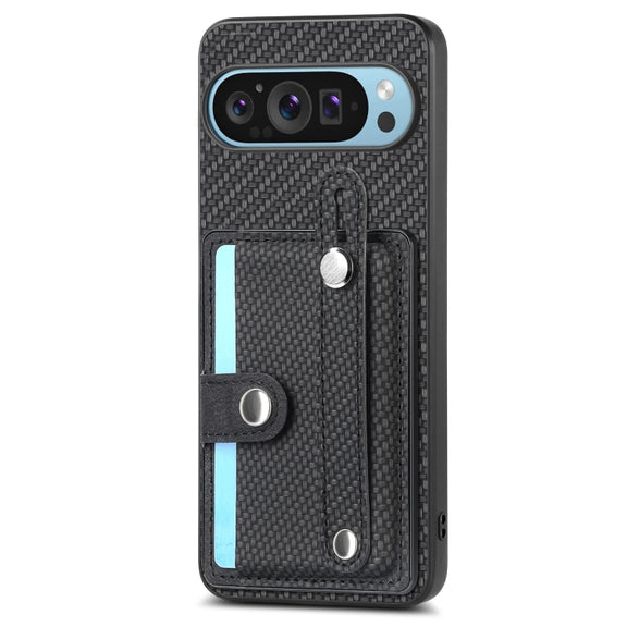 For Google Pixel 9 Pro Wristband Kickstand Card Wallet Back Cover Phone Case with Tool Knife(Black)
