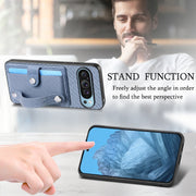 For Google Pixel 9 Pro Wristband Kickstand Card Wallet Back Cover Phone Case with Tool Knife(Blue)