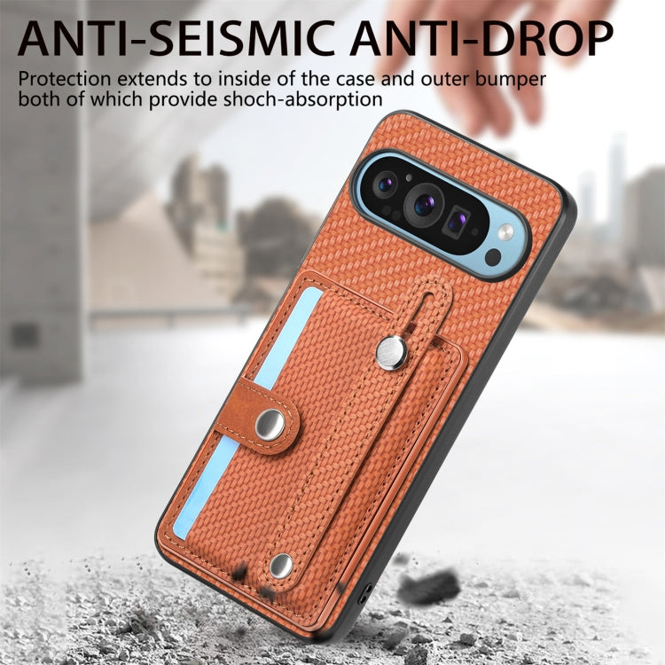 For Google Pixel 9 Pro Wristband Kickstand Card Wallet Back Cover Phone Case with Tool Knife(Brown) - Google Cases by PMC TechLife | Online Shopping South Africa | PMC TechLife | Buy Now Pay Later Mobicred