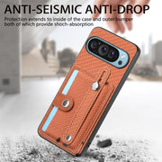 For Google Pixel 9 Pro Wristband Kickstand Card Wallet Back Cover Phone Case with Tool Knife(Brown)
