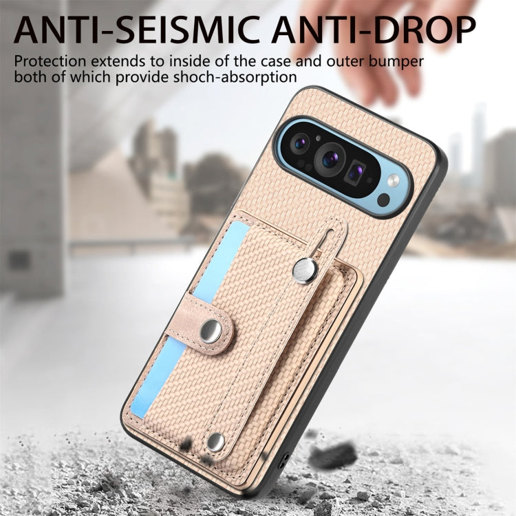 For Google Pixel 9 Pro Wristband Kickstand Card Wallet Back Cover Phone Case with Tool Knife(Khaki)