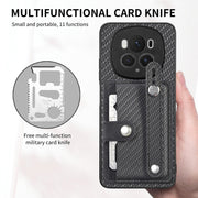 For Honor Magic6 Pro 5G Wristband Kickstand Card Wallet Back Cover Phone Case with Tool Knife(Black)