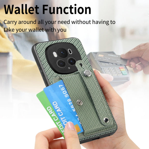 For Honor Magic6 Pro 5G Wristband Kickstand Card Wallet Back Cover Phone Case with Tool Knife(Green)