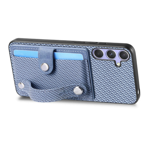 For Samsung Galaxy S25 Ultra 5G Wristband Kickstand Wallet Back Phone Case with Tool Knife(Blue)