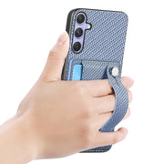 For Samsung Galaxy S25 Ultra 5G Wristband Kickstand Wallet Back Phone Case with Tool Knife(Blue)