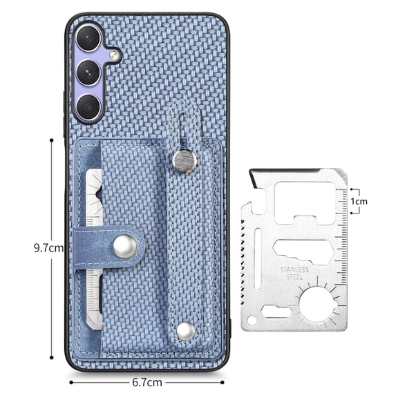 For Samsung Galaxy S25 Ultra 5G Wristband Kickstand Wallet Back Phone Case with Tool Knife(Blue)