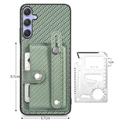 For Samsung Galaxy S25 Ultra 5G Wristband Kickstand Wallet Back Phone Case with Tool Knife(Green)