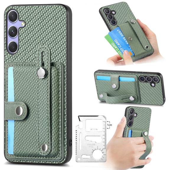 For Samsung Galaxy S25 Ultra 5G Wristband Kickstand Wallet Back Phone Case with Tool Knife(Green)