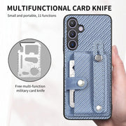 For Samsung Galaxy S25 Ultra 5G Wristband Kickstand Wallet Back Phone Case with Tool Knife(Green)