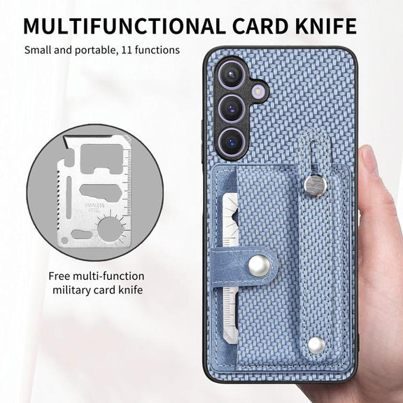 For Samsung Galaxy S25 Ultra 5G Wristband Kickstand Wallet Back Phone Case with Tool Knife(Green)