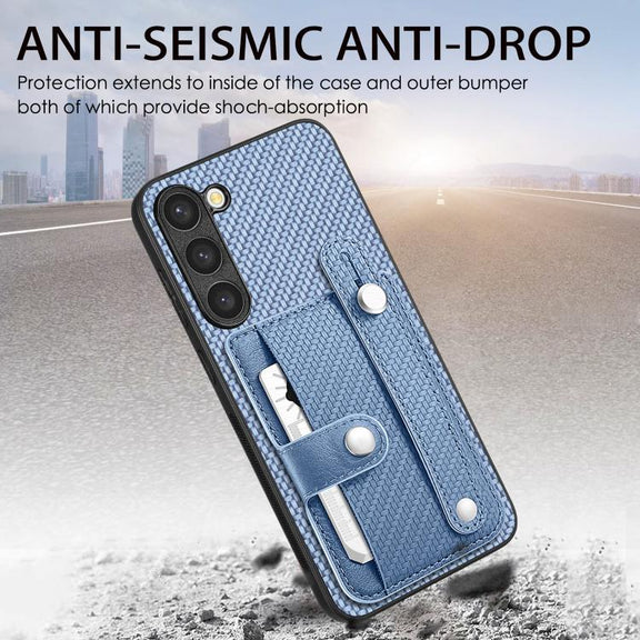 For Samsung Galaxy S25 Ultra 5G Wristband Kickstand Wallet Back Phone Case with Tool Knife(Blue)