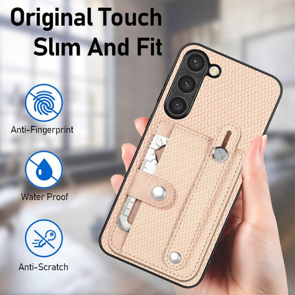 For Samsung Galaxy S25 Ultra 5G Wristband Kickstand Wallet Back Phone Case with Tool Knife(Blue)