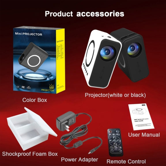 YT300 Home Multimedia Mini Remote Projector Support Mobile Phone(EU Plug White)