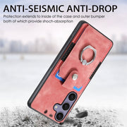 For Samsung Galaxy S25 5G Retro Skin-feel Ring Card Wallet Phone Case(Pink)