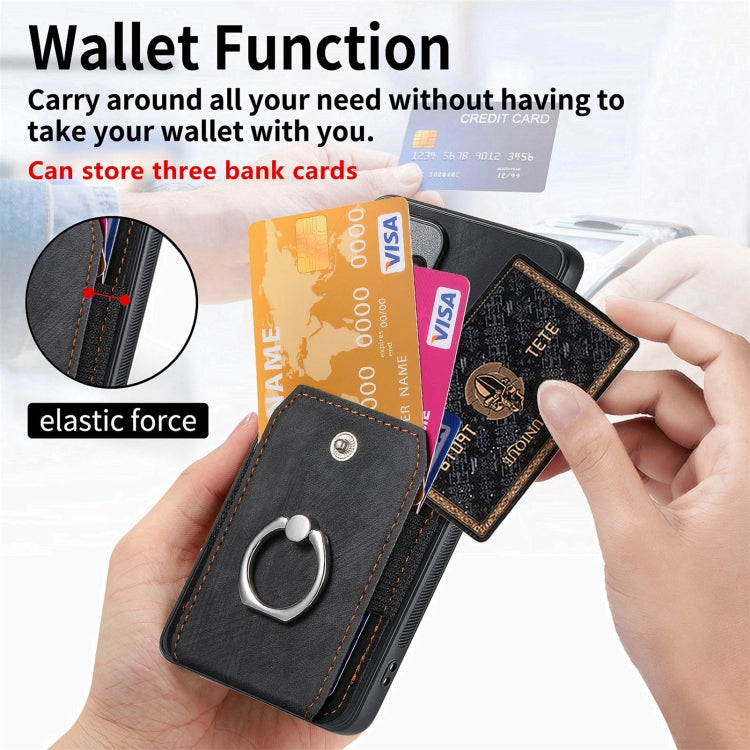 For Samsung Galaxy S25 5G Retro Skin-feel Ring Card Wallet Phone Case(Black) - Galaxy S25 5G Cases by PMC TechLife | Online Shopping South Africa | PMC TechLife | Buy Now Pay Later Mobicred