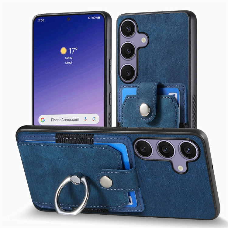 For Samsung Galaxy S25 5G Retro Skin-feel Ring Card Wallet Phone Case(Blue) - Galaxy S25 5G Cases by PMC TechLife | Online Shopping South Africa | PMC TechLife | Buy Now Pay Later Mobicred
