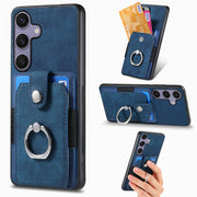 For Samsung Galaxy S25 5G Retro Skin-feel Ring Card Wallet Phone Case(Blue)