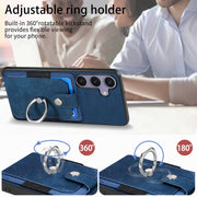 For Samsung Galaxy S25 5G Retro Skin-feel Ring Card Wallet Phone Case(Blue)
