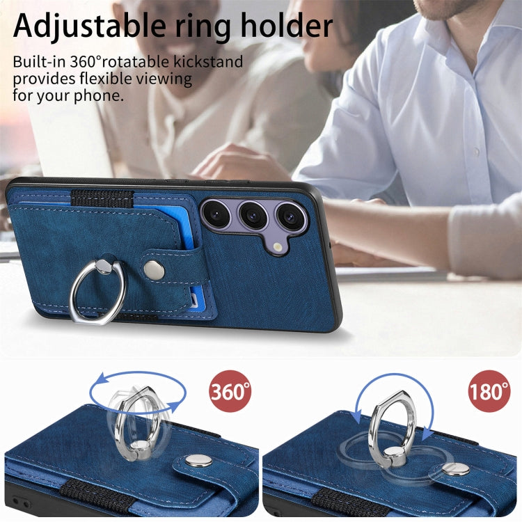 For Samsung Galaxy S25 5G Retro Skin-feel Ring Card Wallet Phone Case(Blue)