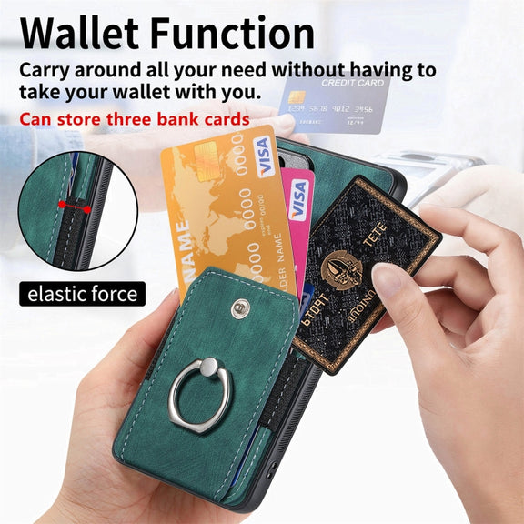 For Samsung Galaxy S25 5G Retro Skin-feel Ring Card Wallet Phone Case(Green)