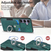 For Samsung Galaxy S25 5G Retro Skin-feel Ring Card Wallet Phone Case(Green)