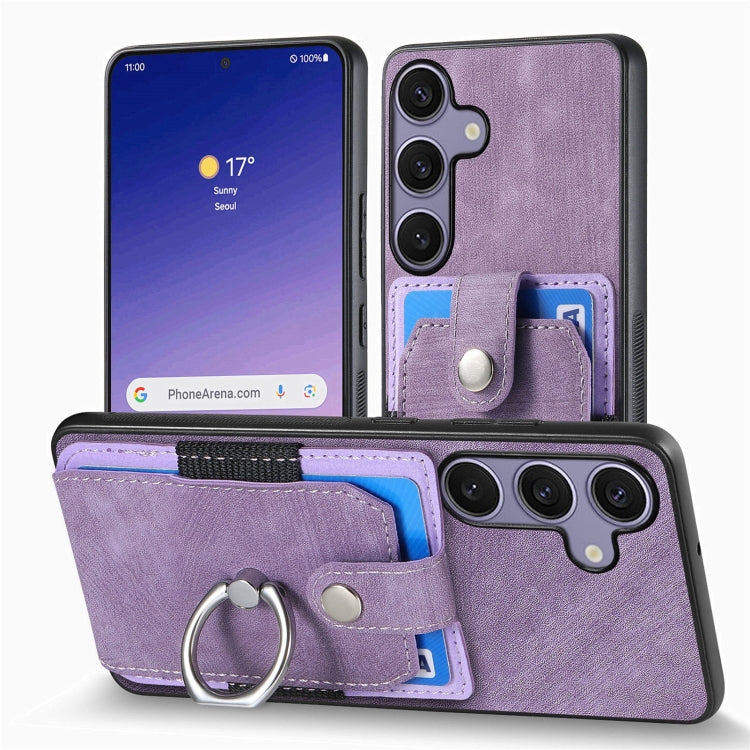 For Samsung Galaxy S25 5G Retro Skin-feel Ring Card Wallet Phone Case(Purple)