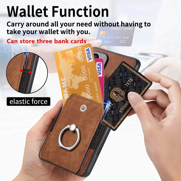 For Samsung Galaxy S25 5G Retro Skin-feel Ring Card Wallet Phone Case(Brown)