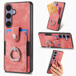 For Samsung Galaxy S25+ 5G Retro Skin-feel Ring Card Wallet Phone Case(Pink) - Galaxy S25+ 5G Cases by PMC TechLife | Online Shopping South Africa | PMC TechLife | Buy Now Pay Later Mobicred