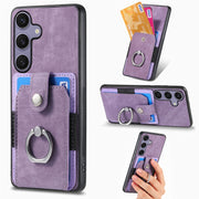 For Samsung Galaxy S25+ 5G Retro Skin-feel Ring Card Wallet Phone Case(Purple)