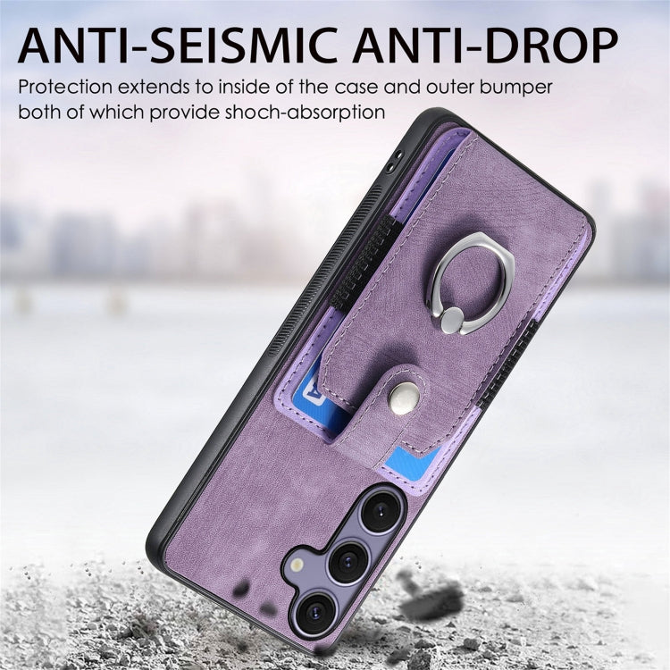 For Samsung Galaxy S25+ 5G Retro Skin-feel Ring Card Wallet Phone Case(Purple) - Galaxy S25+ 5G Cases by PMC TechLife | Online Shopping South Africa | PMC TechLife | Buy Now Pay Later Mobicred