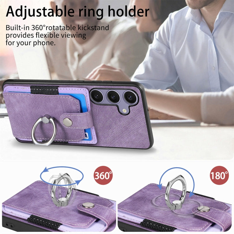 For Samsung Galaxy S25+ 5G Retro Skin-feel Ring Card Wallet Phone Case(Purple)