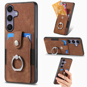 For Samsung Galaxy S25+ 5G Retro Skin-feel Ring Card Wallet Phone Case(Brown)