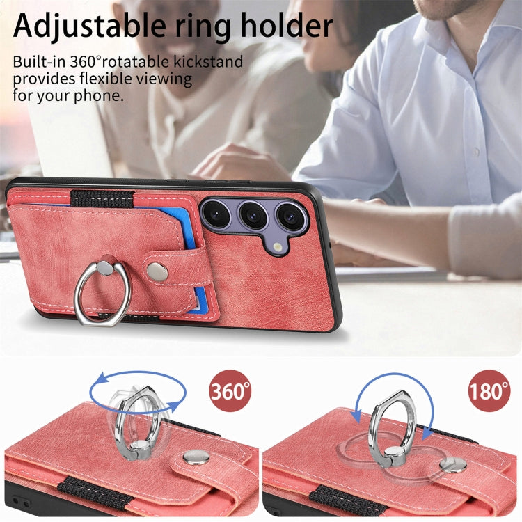 For Samsung Galaxy S25 Ultra 5G Retro Skin-feel Ring Card Wallet Phone Case(Pink)