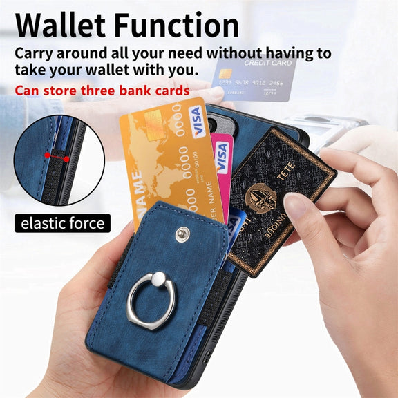 For Samsung Galaxy S25 Ultra 5G Retro Skin-feel Ring Card Wallet Phone Case(Blue)