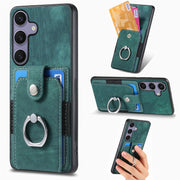 For Samsung Galaxy S25 Ultra 5G Retro Skin-feel Ring Card Wallet Phone Case(Green)