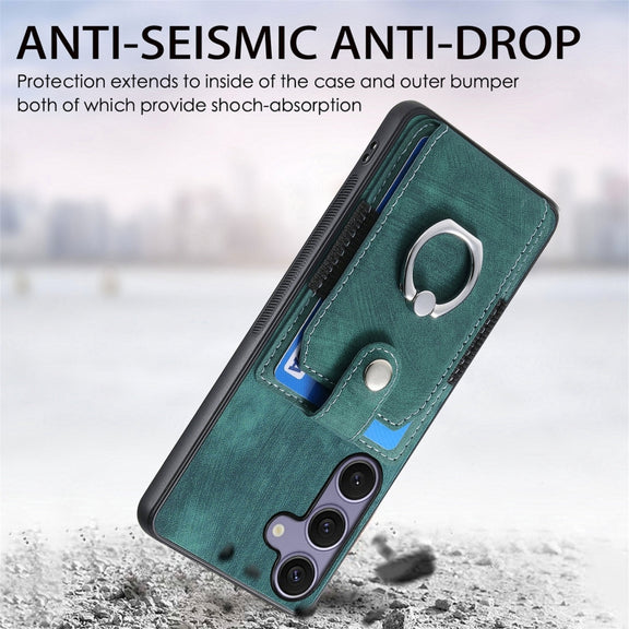 For Samsung Galaxy S25 Ultra 5G Retro Skin-feel Ring Card Wallet Phone Case(Green)