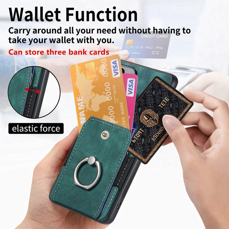 For Samsung Galaxy S25 Ultra 5G Retro Skin-feel Ring Card Wallet Phone Case(Green)