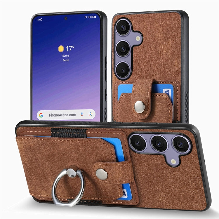 For Samsung Galaxy S25 Ultra 5G Retro Skin-feel Ring Card Wallet Phone Case(Brown) - Galaxy S25 Ultra 5G Cases by PMC TechLife | Online Shopping South Africa | PMC TechLife | Buy Now Pay Later Mobicred