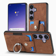 For Samsung Galaxy S25 Ultra 5G Retro Skin-feel Ring Card Wallet Phone Case(Brown)
