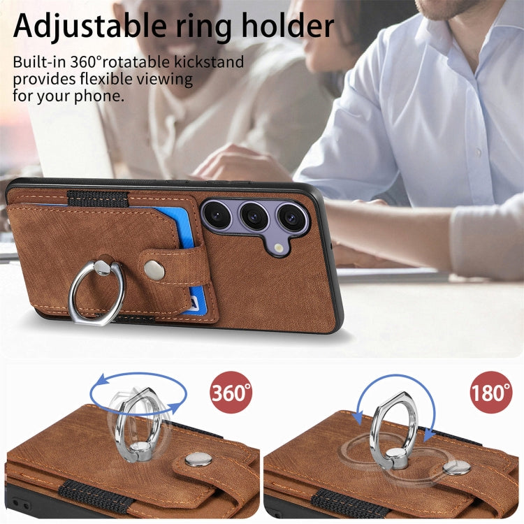 For Samsung Galaxy S25 Ultra 5G Retro Skin-feel Ring Card Wallet Phone Case(Brown)