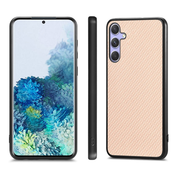 For Samsung Galaxy S25 5G Carbon Fiber Texture Leather Back Cover Phone Case(Khaki)