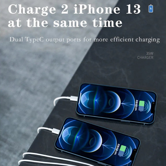 35W PD3.0 USB-C / Type-C Dual Port Charger with 1m Type-C to 8 Pin Data Cable, US Plug