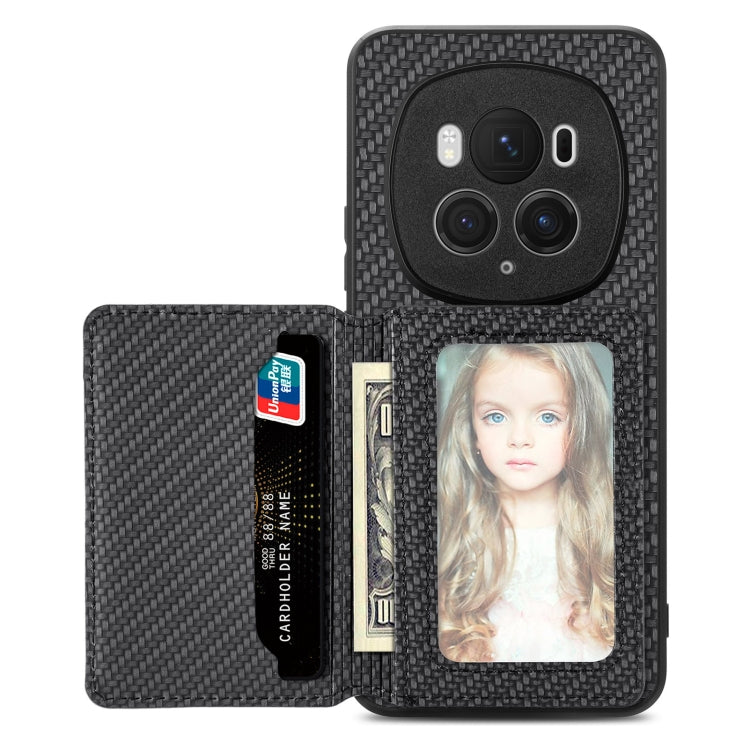 For Honor Magic6 Pro Carbon Fiber Magnetic Card Bag Phone Case(Black) - Honor Cases by PMC Jewellery | Online Shopping South Africa | PMC Jewellery | Buy Now Pay Later Mobicred