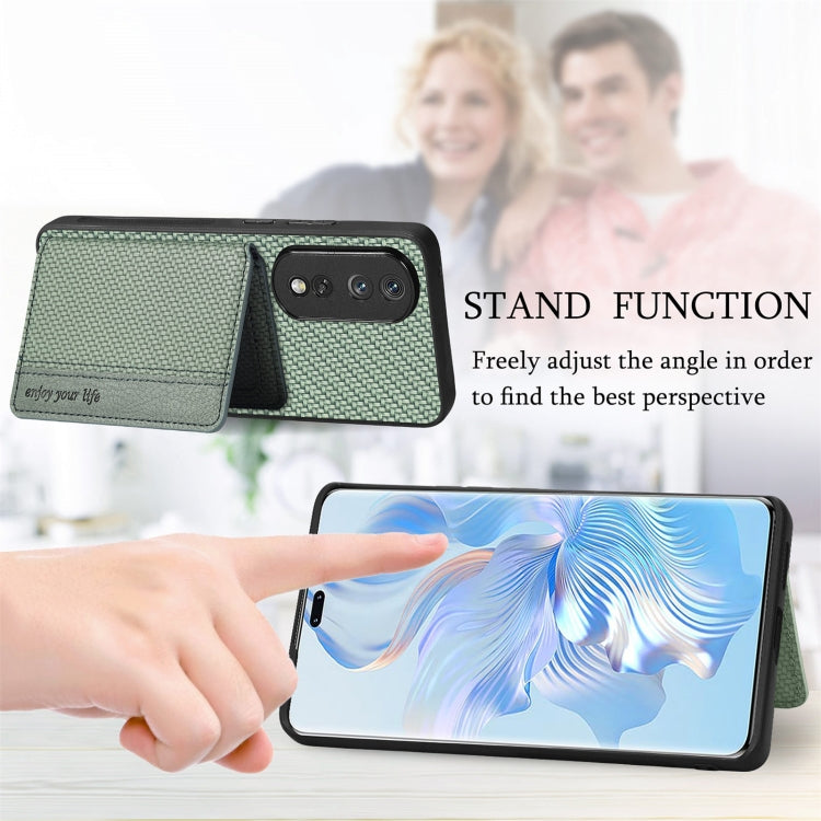 For Honor Magic6 Pro Carbon Fiber Magnetic Card Bag Phone Case(Black)