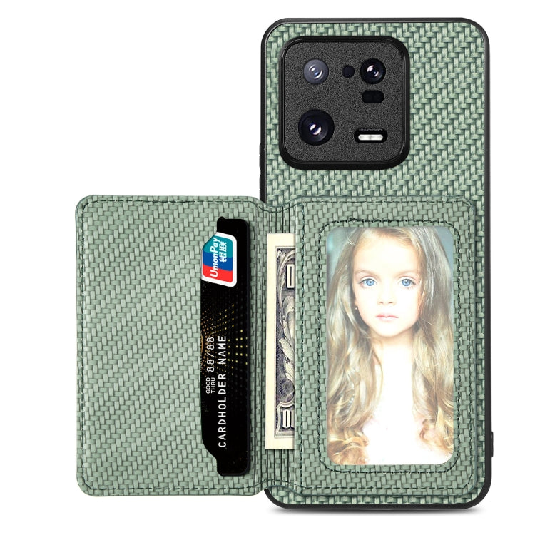 For Xiaomi 13 Pro Carbon Fiber Magnetic Card Bag Phone Case(Green) - Xiaomi Cases by PMC TechLife | Online Shopping South Africa | PMC TechLife | Buy Now Pay Later Mobicred