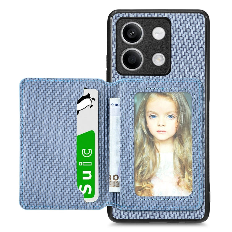 for Redmi Note 13 4G Carbon Fiber Magnetic Card Bag Phone Case(Blue) - Note 13 Cases by PMC TechLife | Online Shopping South Africa | PMC TechLife | Buy Now Pay Later Mobicred