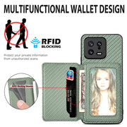 For Redmi Note 12 5G Carbon Fiber Magnetic Card Bag Phone Case(Brown)