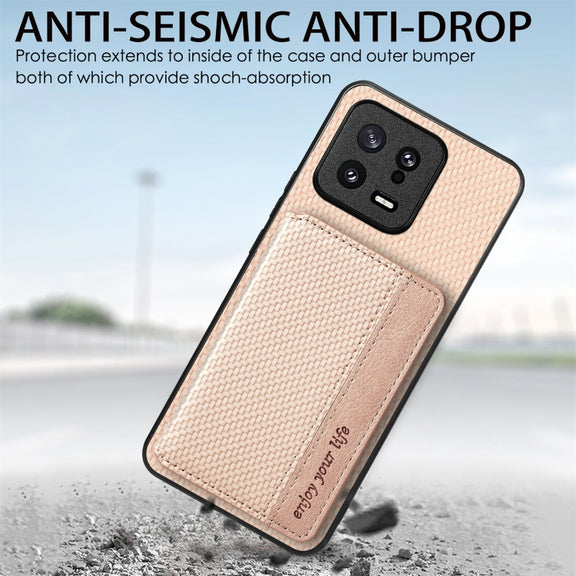 For Xiaomi 13 Pro Carbon Fiber Magnetic Card Bag Phone Case(Green)